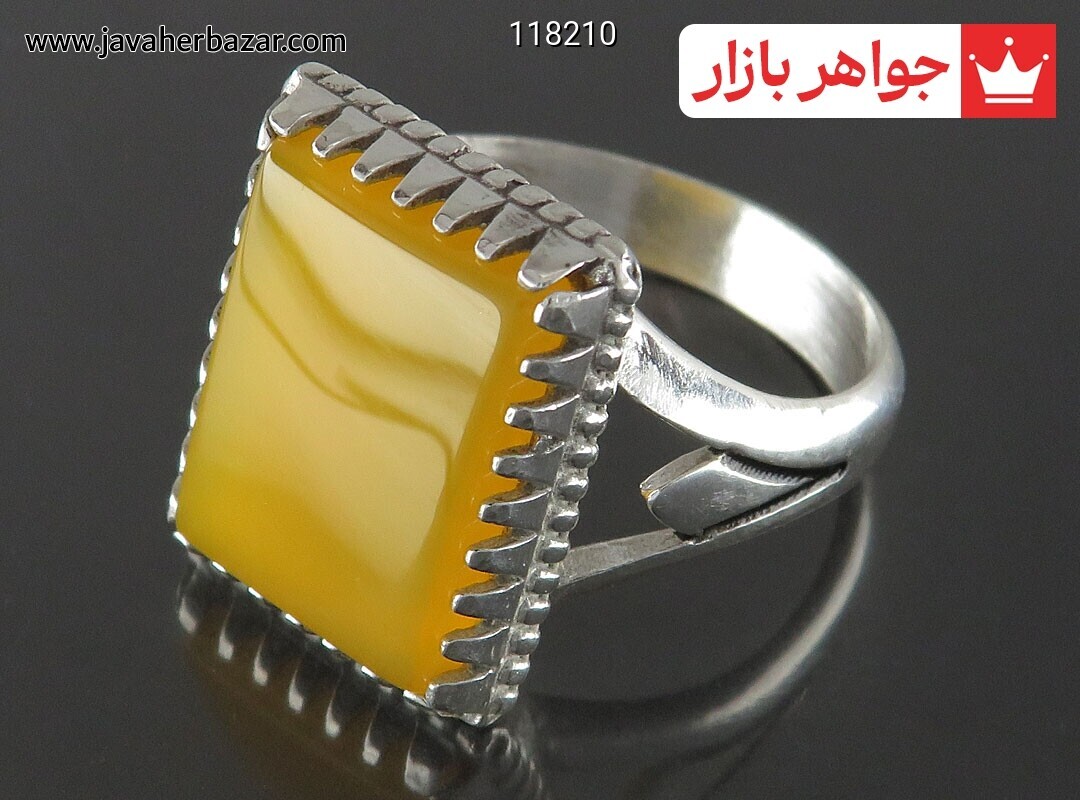 انگشتر نقره عقیق زرد دورچنگ مردانه [شرف الشمس]